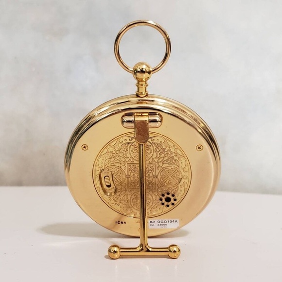 Gold Desk Clock Pocket Watch Style Seiko Japan Vintage Alarm Clock - Picture 10 of 10